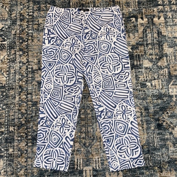 Lafayette NY 148 Blue & White High Waisted Cropped Pants Sz. 8 - Picture 1 of 14